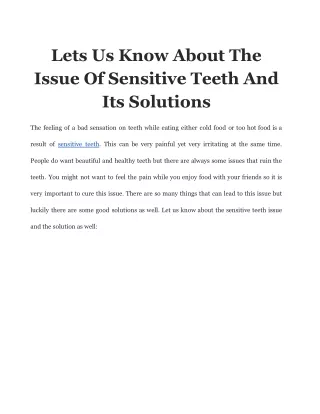 lets us know about the issue of sensitive teeth