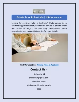 Private Tutor In Australia | Hitutor.com.au