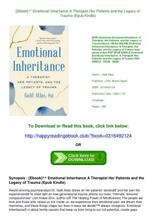 [Ebook]^^ Emotional Inheritance A Therapist  Her Patients  and the Legacy of Trauma (Epub Kindle)