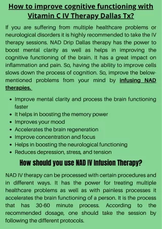 How to improve cognitive functioning with Vitamin C IV Therapy Dallas Tx?