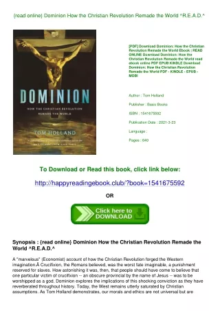 {read online} Dominion How the Christian Revolution Remade the World ^R.E.A.D.^