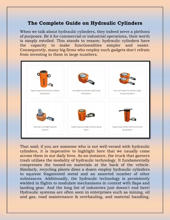 the complete guide on hydraulic cylinders