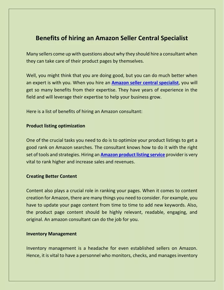 benefits of hiring an amazon seller central