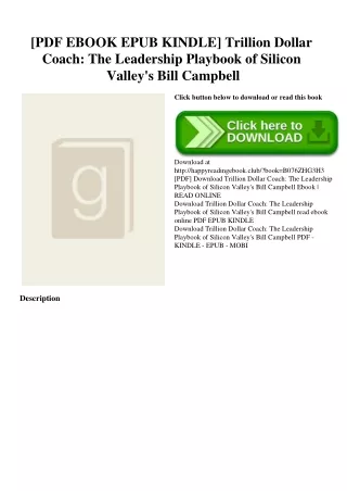 [PDF EBOOK EPUB KINDLE] Trillion Dollar Coach The Leadership Playbook of Silicon Valley's Bill Campbell (DOWNLOAD E.B.O.