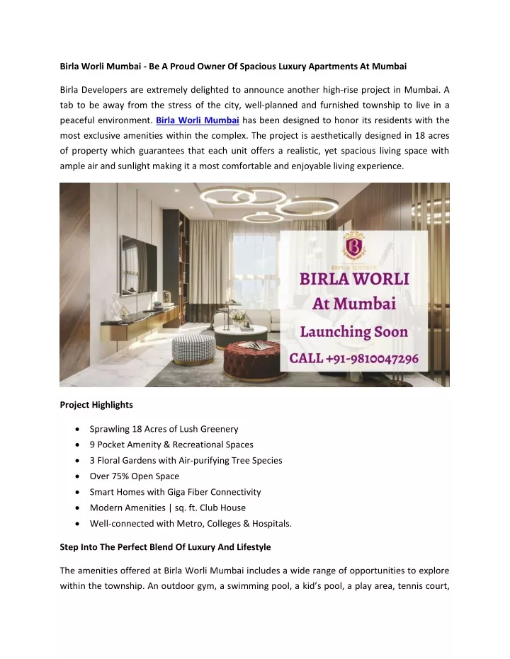 birla worli mumbai be a proud owner of spacious