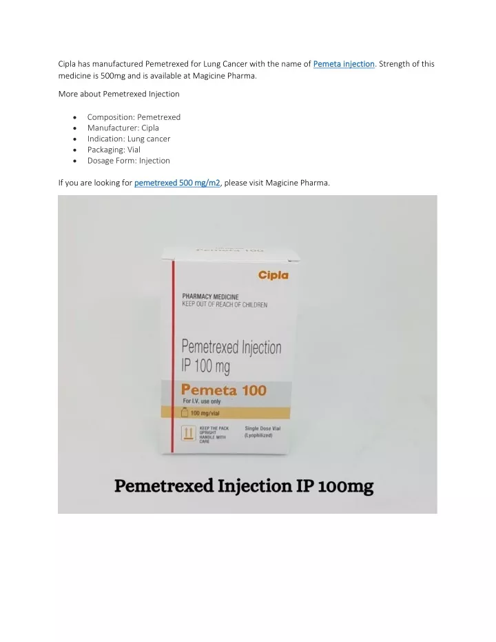 cipla has manufactured pemetrexed for lung cancer