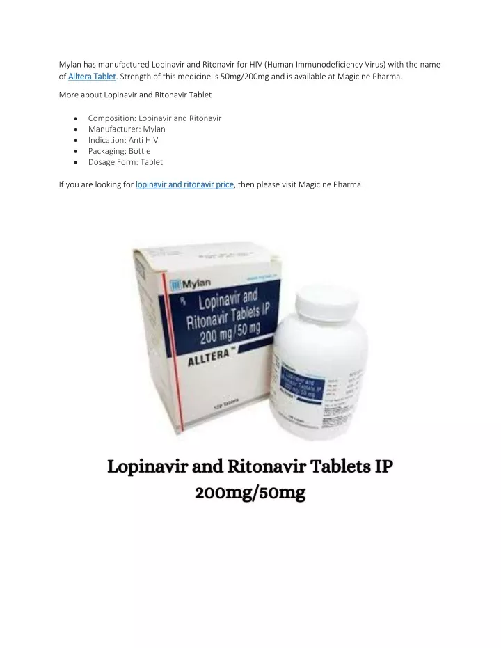 mylan has manufactured lopinavir and ritonavir