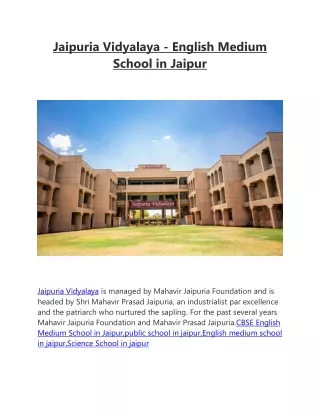 Jaipuria Vidyalaya - English Medium School in Jaipur