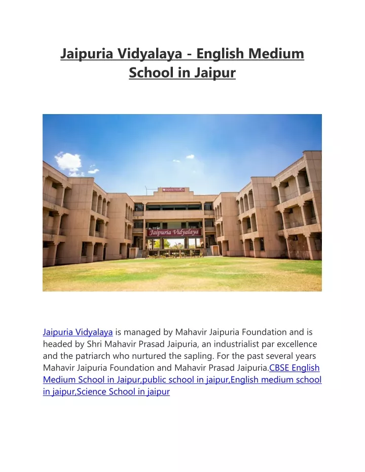 jaipuria vidyalaya english medium school in jaipur