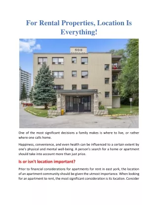 For Rental Properties, Location Is Everything!