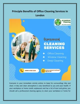 Principle Benefits of Office Cleaning Services in London