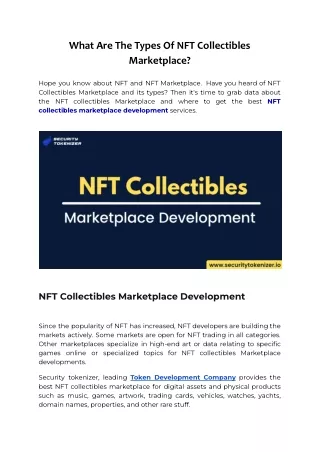 What Are The Types Of NFT Collectibles Marketplace