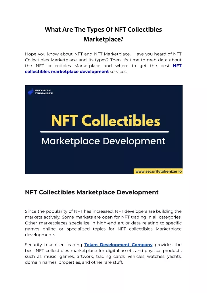 what are the types of nft collectibles marketplace