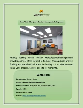 Cheap Private Office Space in Flushing | Mercurycenterflushingny.com