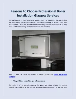 Reasons to Choose Professional Boiler Installation Glasgow Services