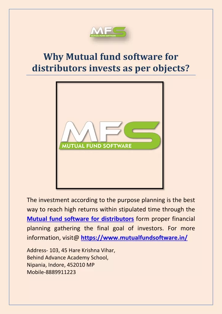 why mutual fund software for distributors invests