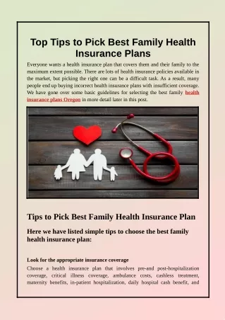 Top Tips to Pick Best Family Health Insurance Plans