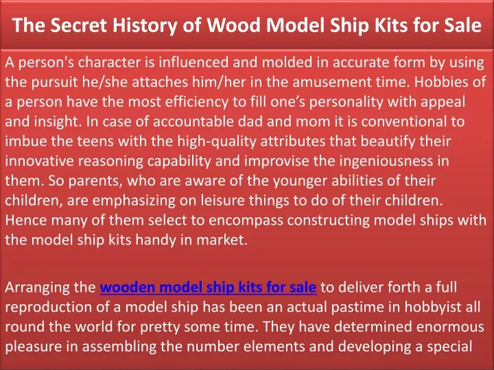 the secret history of wood model ship kits for sale