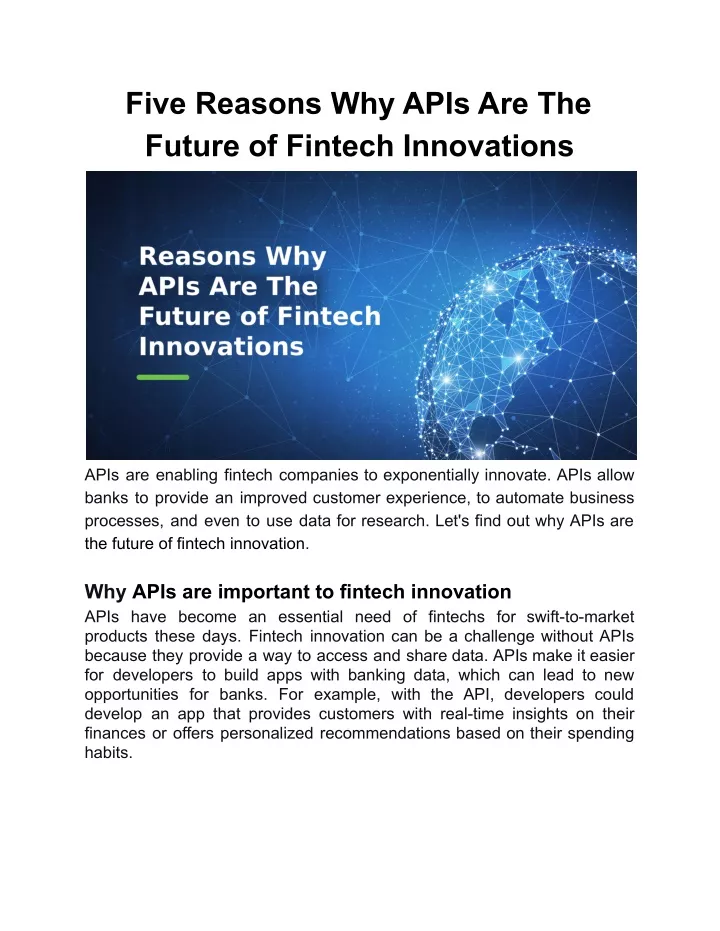 five reasons why apis are the future of fintech