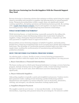 how reverse factoring can provide suppliers with