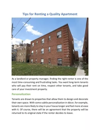 tips for renting a quality apartment