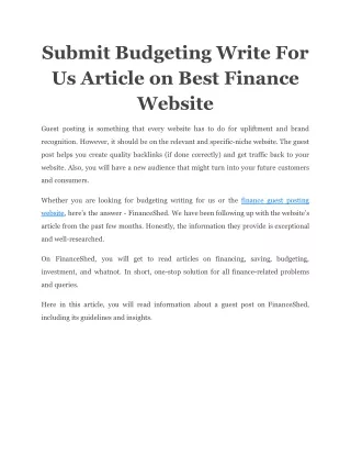 submit budgeting write for us article on best