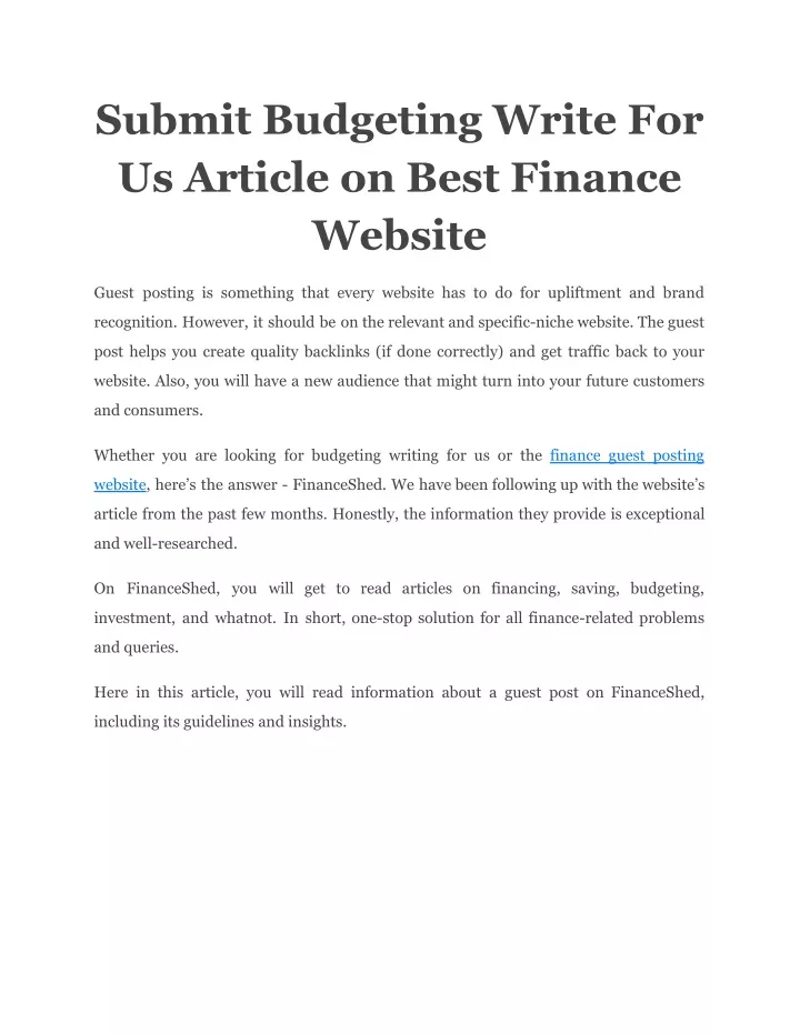 submit budgeting write for us article on best
