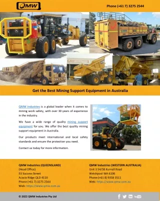 Get the Best Mining Support Equipment in Australia