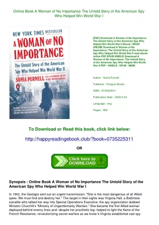 Online Book A Woman of No Importance The Untold Story of the American Spy Who Helped Win World War I