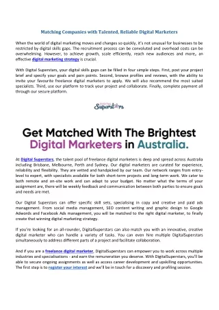 Matching Companies with Talented, Reliable Digital Marketers