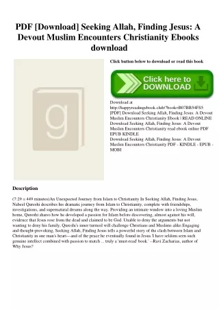 PDF [Download] Seeking Allah  Finding Jesus A Devout Muslim Encounters Christianity Ebooks download