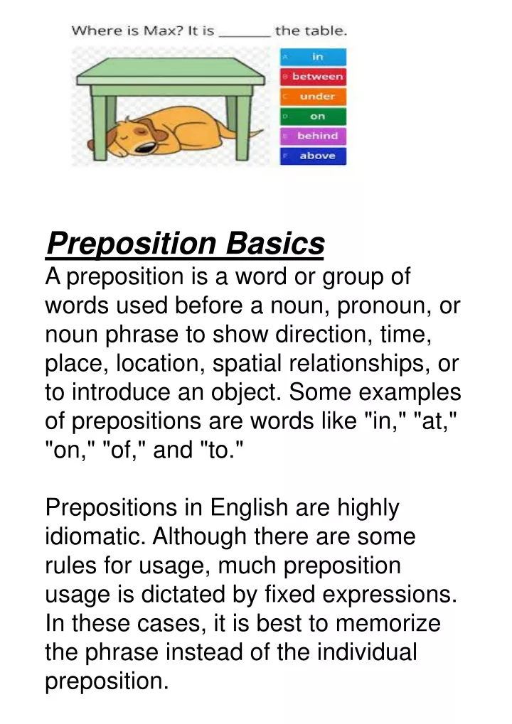 preposition basics a preposition is a word