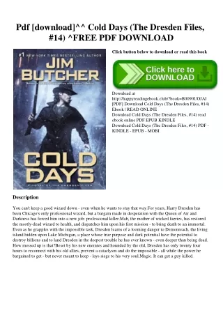 Pdf [download]^^ Cold Days (The Dresden Files  #14) ^FREE PDF DOWNLOAD