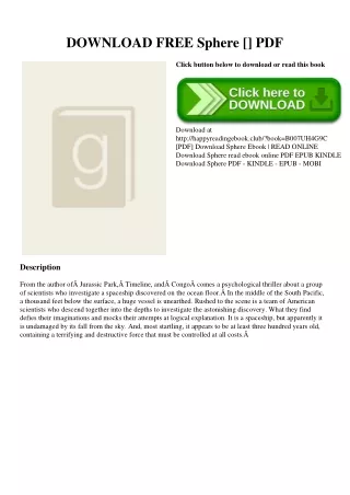DOWNLOAD FREE Sphere [DOWNLOADPDF] PDF