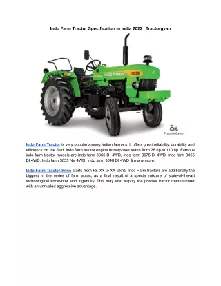 Indo Farm Tractor Specification in India 2022 | Tractorgyan