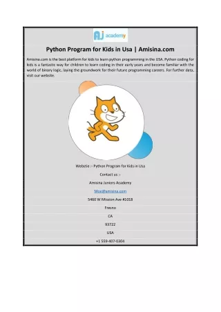 Python Program for Kids in Usa | Amisina.com