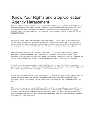 know your rights and stop collection agency