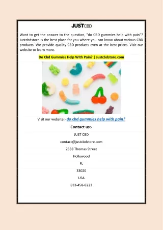 Do Cbd Gummies Help With Pain? | Justcbdstore.com