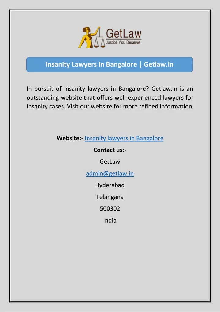 insanity lawyers in bangalore getlaw in
