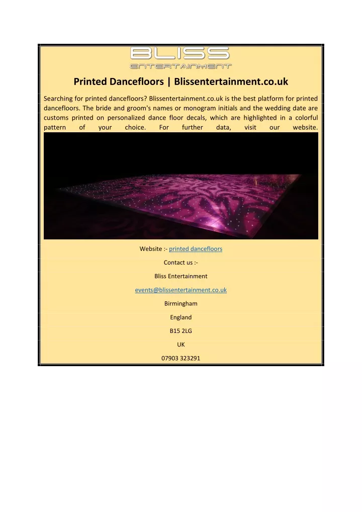 printed dancefloors blissentertainment co uk