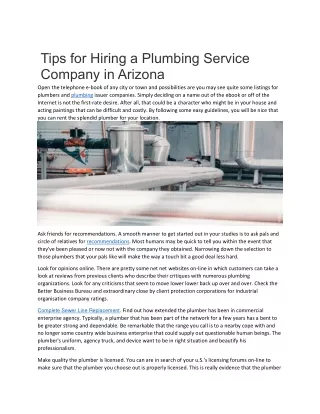 Tips for Hiring a Plumbing Service Company in Arizona