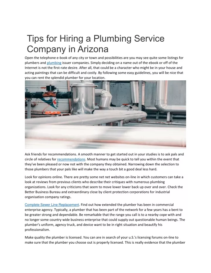 tips for hiring a plumbing service company