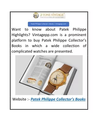 Patek Philippe Collector’s Books  Vintagepp.com