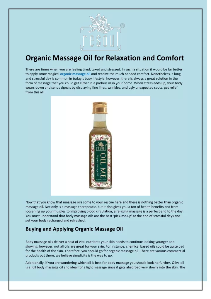 organic massage oil for relaxation and comfort