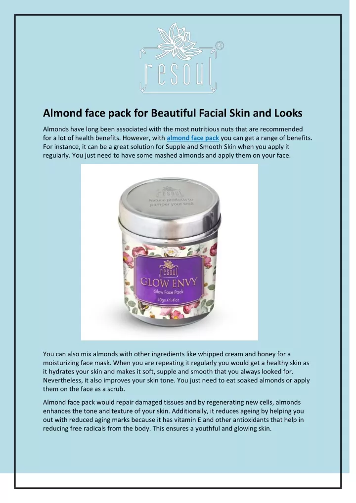 almond face pack for beautiful facial skin