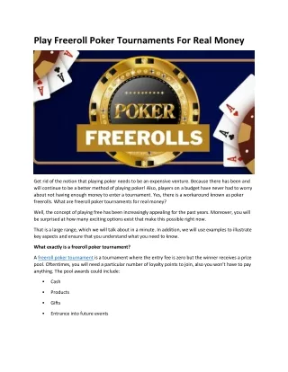 Play Freeroll Poker Tournaments