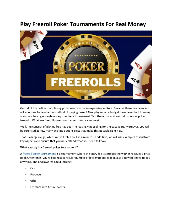play freeroll poker tournaments for real money