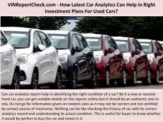 VINReportCheck.com - How Latest Car Analytics Can Help In Right Investment Plans