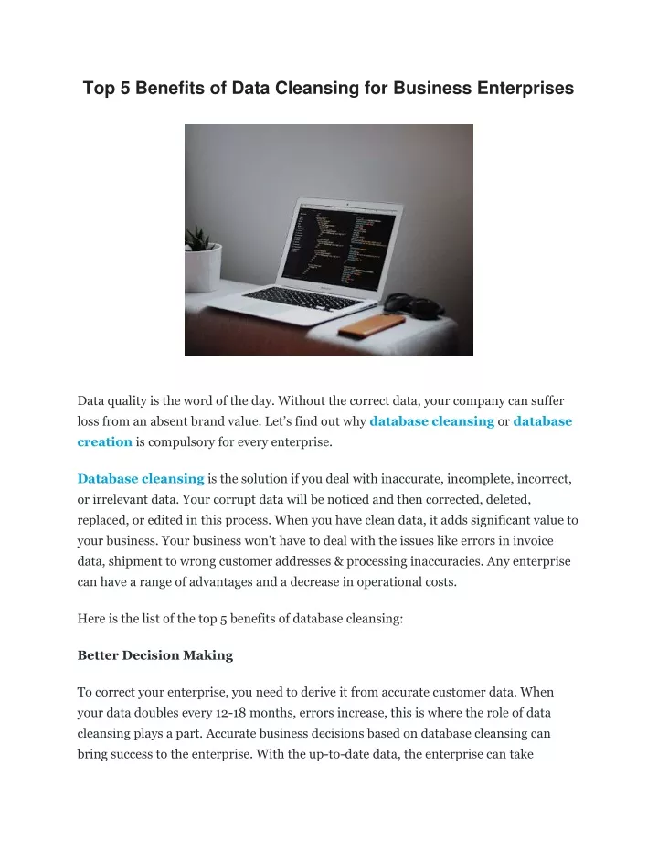 top 5 benefits of data cleansing for business