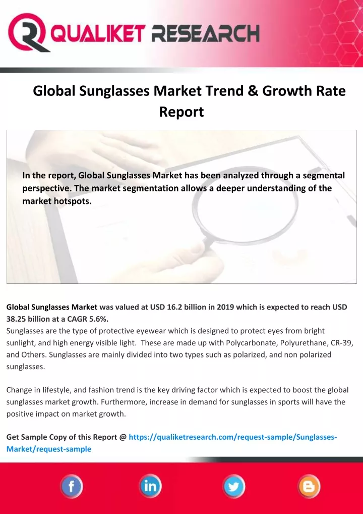 global sunglasses market trend growth rate report